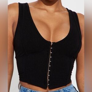 Black Ribbed Hook-and-Eye Corset Tank Top